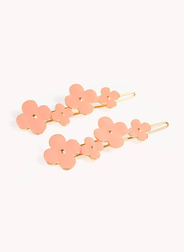Four Leaf Clover Enamel Clip - Color: Coral Pink